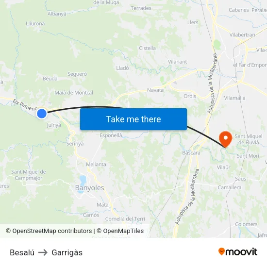 Besalú to Garrigàs map