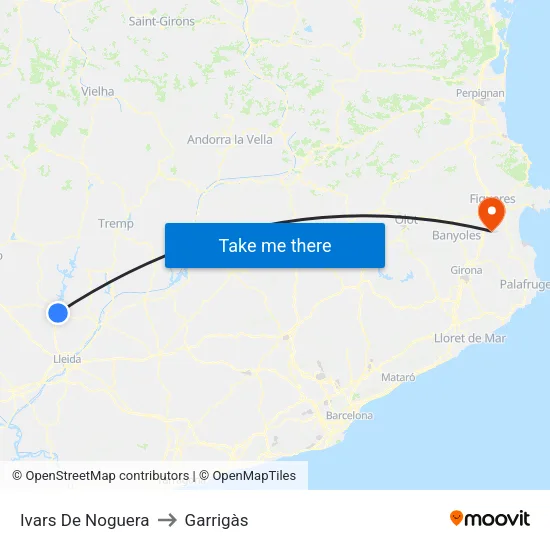 Ivars De Noguera to Garrigàs map