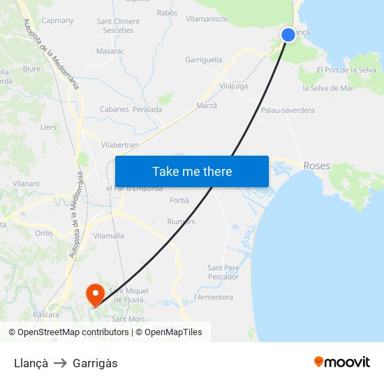 Llançà to Garrigàs map