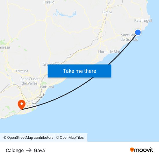 Calonge to Gavà map