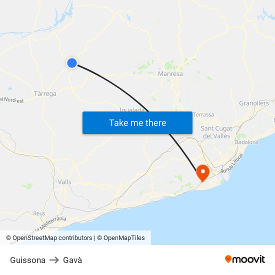 Guissona to Gavà map