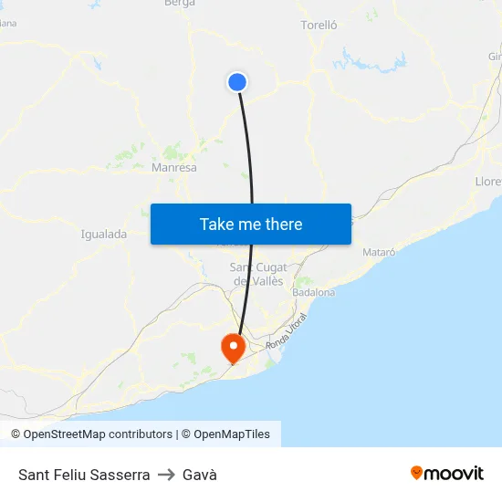 Sant Feliu Sasserra to Gavà map