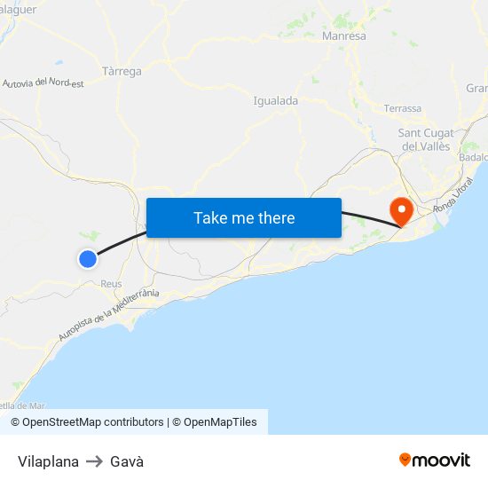 Vilaplana to Gavà map