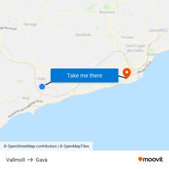 Vallmoll to Gavà map