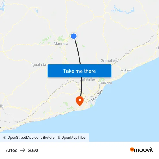 Artés to Gavà map