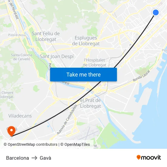 Barcelona to Gavà map