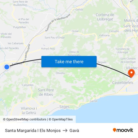 Santa Margarida I Els Monjos to Gavà map