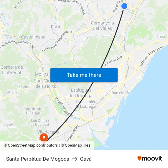Santa Perpètua De Mogoda to Gavà map