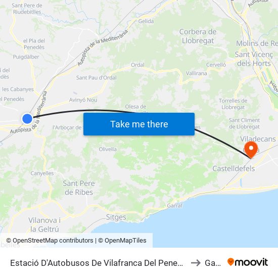 Estació D'Autobusos De Vilafranca Del Penedès to Gavà map