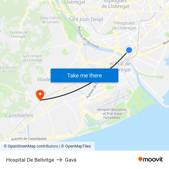 Hospital De Bellvitge to Gavà map