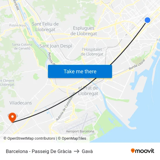 Barcelona - Passeig De Gràcia to Gavà map