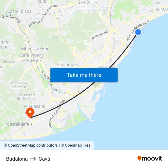 Badalona to Gavà map