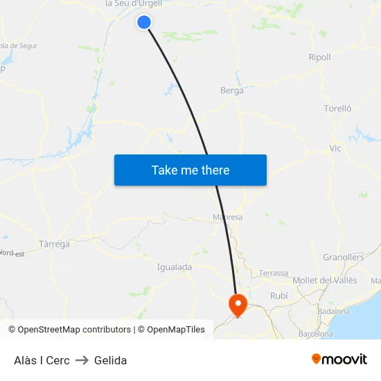Alàs I Cerc to Gelida map