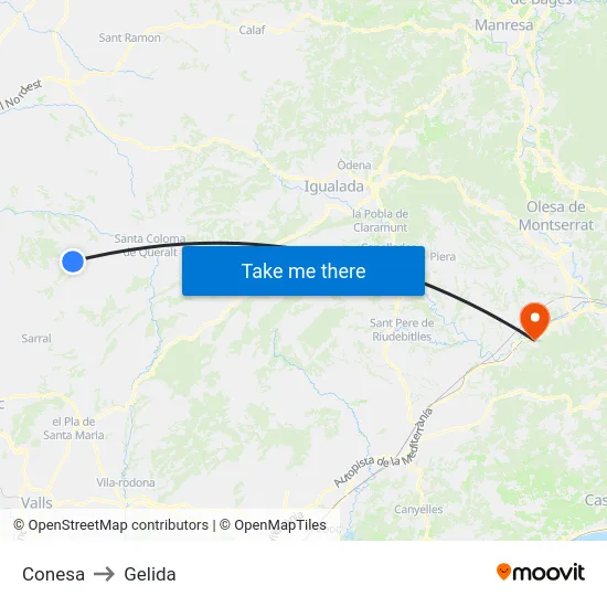 Conesa to Gelida map