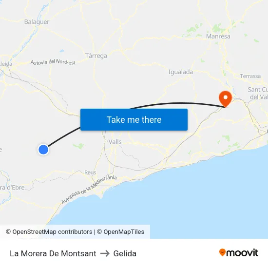 La Morera De Montsant to Gelida map