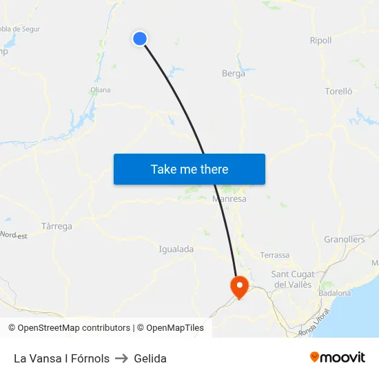 La Vansa I Fórnols to Gelida map