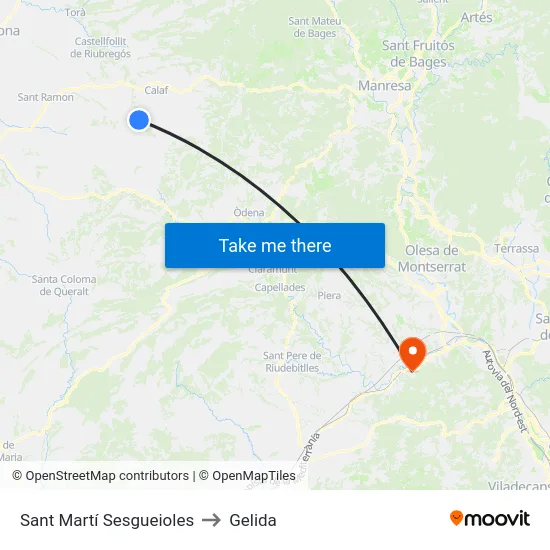 Sant Martí Sesgueioles to Gelida map