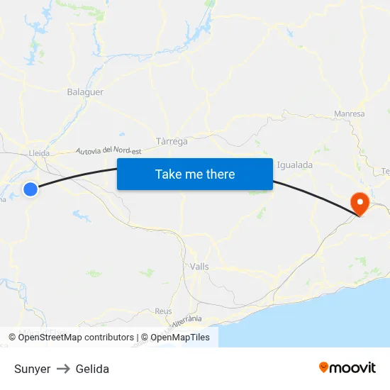 Sunyer to Gelida map