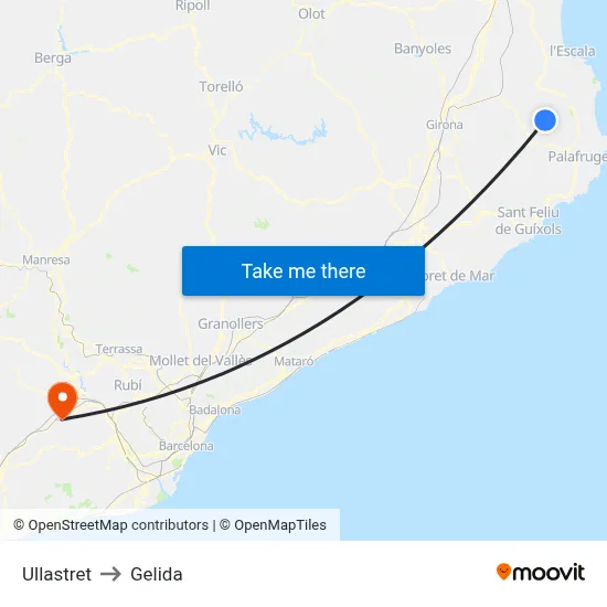 Ullastret to Gelida map