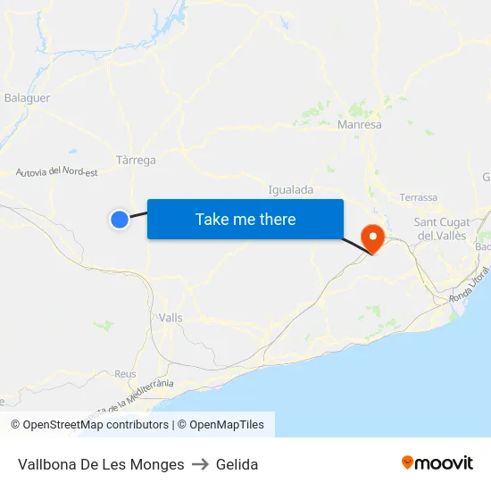 Vallbona De Les Monges to Gelida map