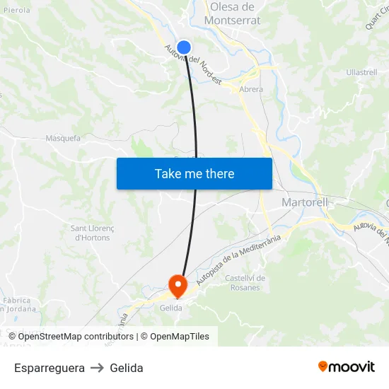 Esparreguera to Gelida map