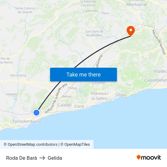Roda De Barà to Gelida map