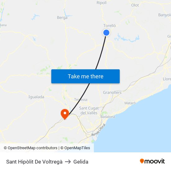 Sant Hipòlit De Voltregà to Gelida map