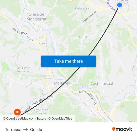 Terrassa to Gelida map