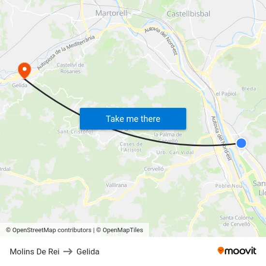 Molins De Rei to Gelida map