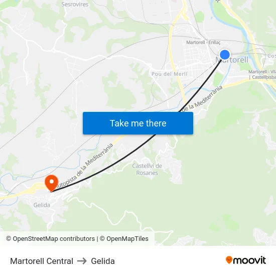 Martorell Central to Gelida map