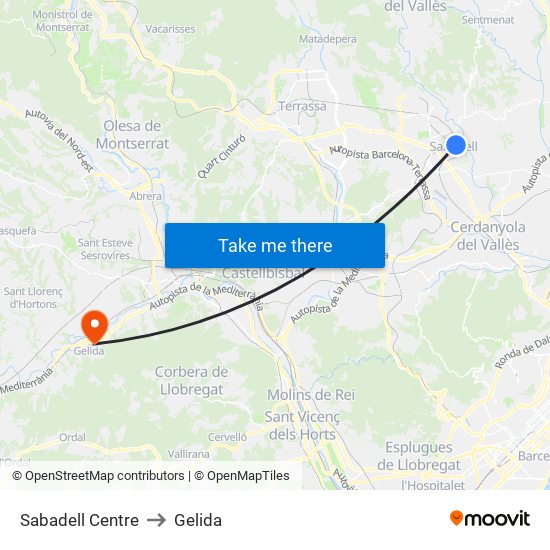 Sabadell Centre to Gelida map