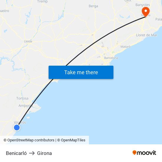 Benicarló to Girona map