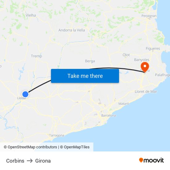 Corbins to Girona map