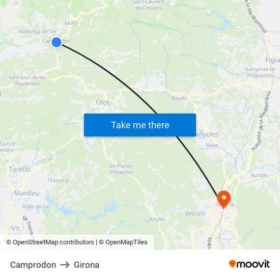 Camprodon to Girona map