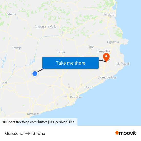 Guissona to Girona map