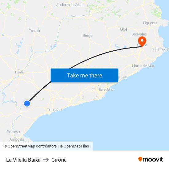 La Vilella Baixa to Girona map