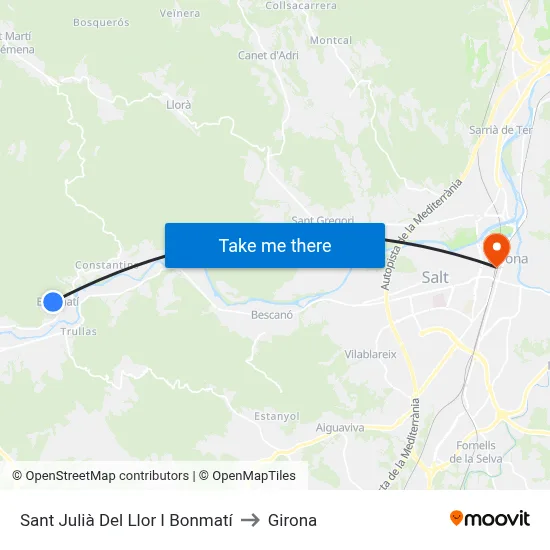 Sant Julià Del Llor I Bonmatí to Girona map