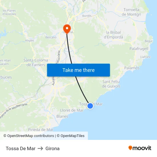 Tossa De Mar to Girona map