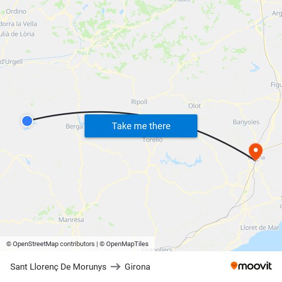 Sant Llorenç De Morunys to Girona map