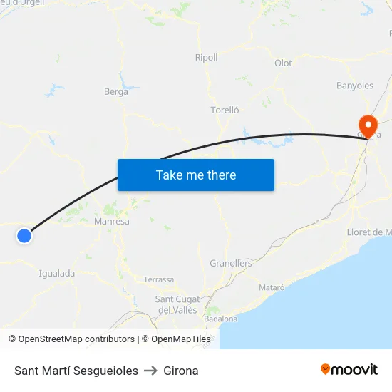 Sant Martí Sesgueioles to Girona map