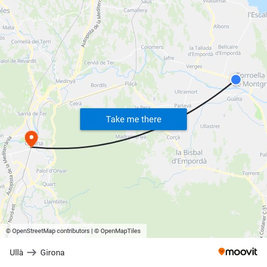 Ullà to Girona map