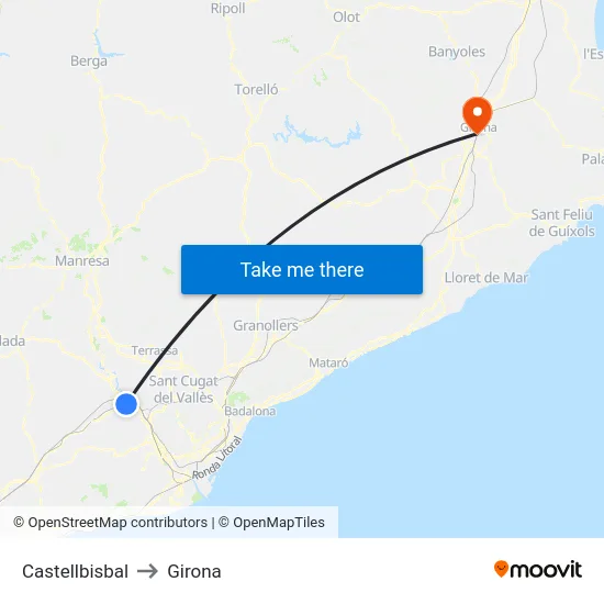 Castellbisbal to Girona map