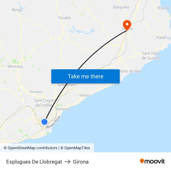 Esplugues De Llobregat to Girona map