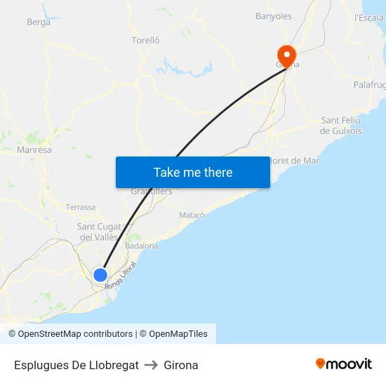 Esplugues De Llobregat to Girona map