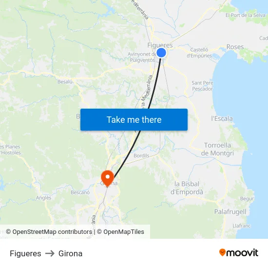 Figueres to Girona map