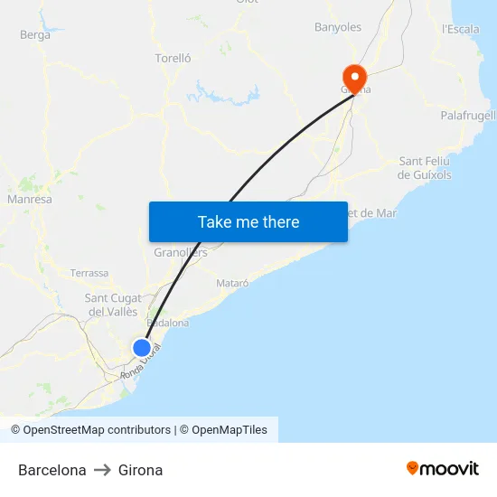 Barcelona to Girona map