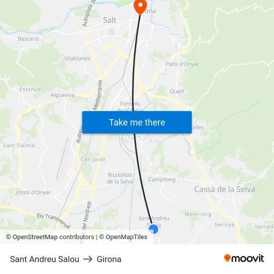 Sant Andreu Salou to Girona map