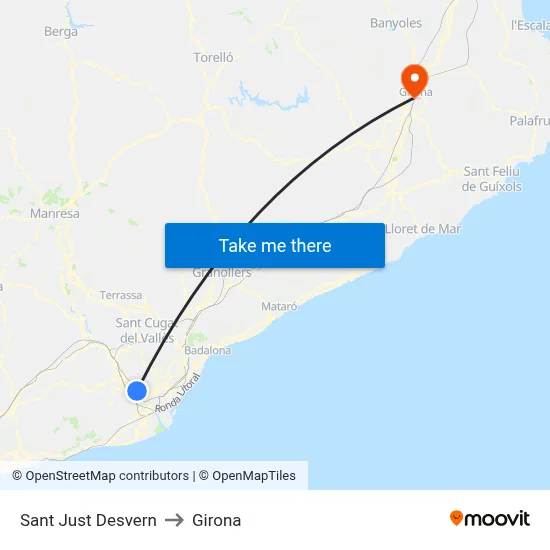Sant Just Desvern to Girona map