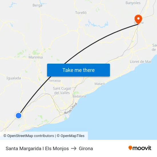 Santa Margarida I Els Monjos to Girona map