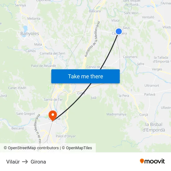 Vilaür to Girona map